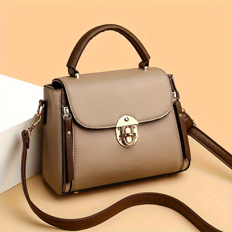 Women's Black Khaki PU Messenger Bag Casual Style Adjustable Strap Magnetic Closure