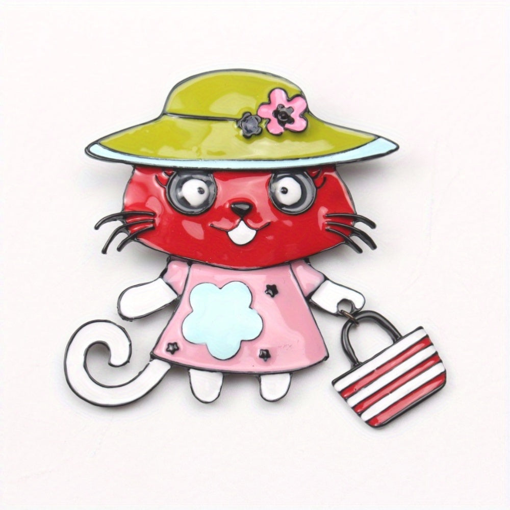 Enamel Cat Brooch Animal Jewelry Cute Quirky Animal Pin for Women