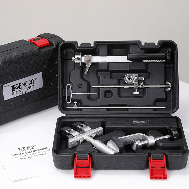 RUIXIN Professional Kitchen Knife Sharpener moslashuvchan burchak, olmos shagʻal, temir konstruktsiya, turli xil pichoq uchun qoʻlda silliqlash tizimi bilan. Oshxona silliqlash tizimi bilan chiroyli
