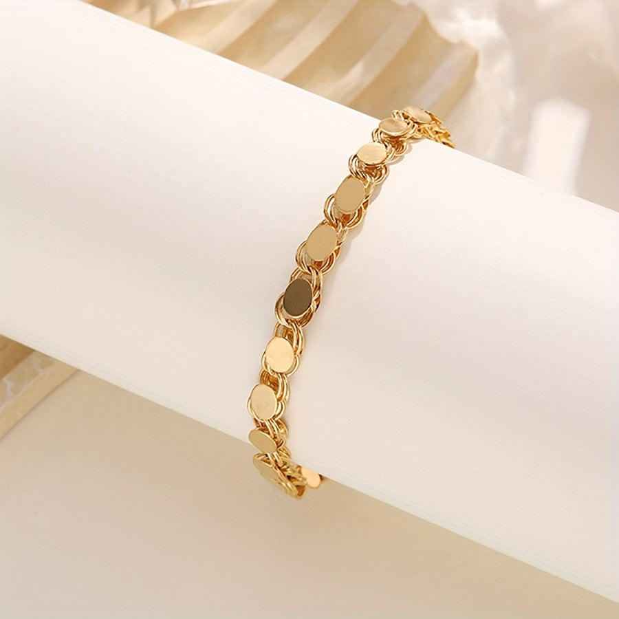 Ручная работа: цепочка-браслет с настоящим золотым покрытием, элегантный медный сплав, простой стиль для женщин, идеально подходит для повседневной носки и отпусков - универсальный аксессуар для любого сезона