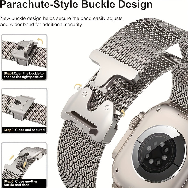 Correa de malla Milanesa de acero inoxidable para reloj Apple Watch resistente al agua, duradera y segura