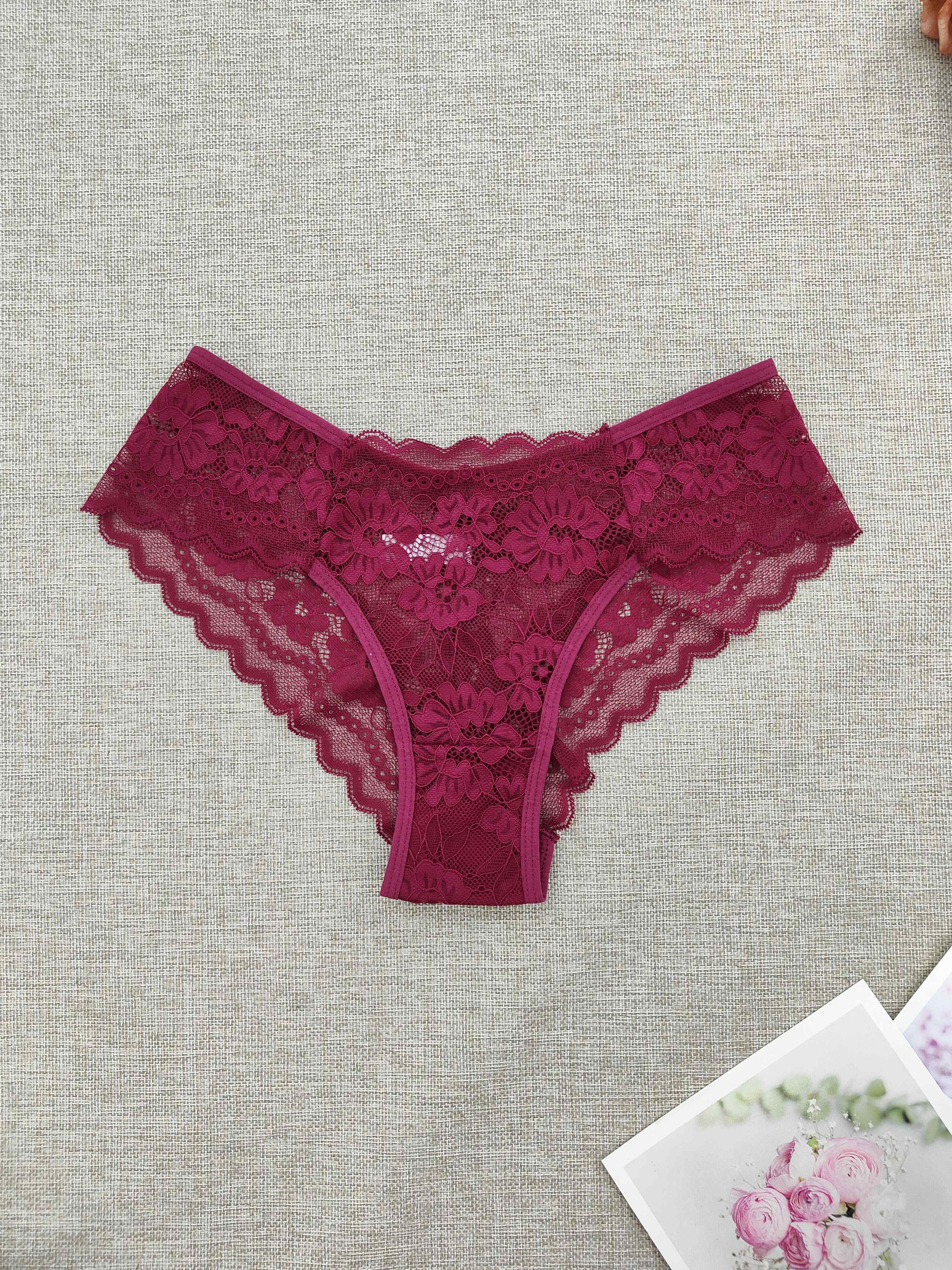 Women's Lace Triangle Underwear 6-Pack Semi-Sheer Solid Color Panties