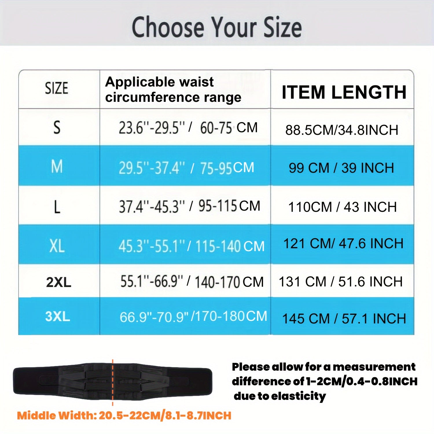 Cinturón ajustable con soporte lumbar transpirable para hombres y mujeres. Solo limpieza en seco