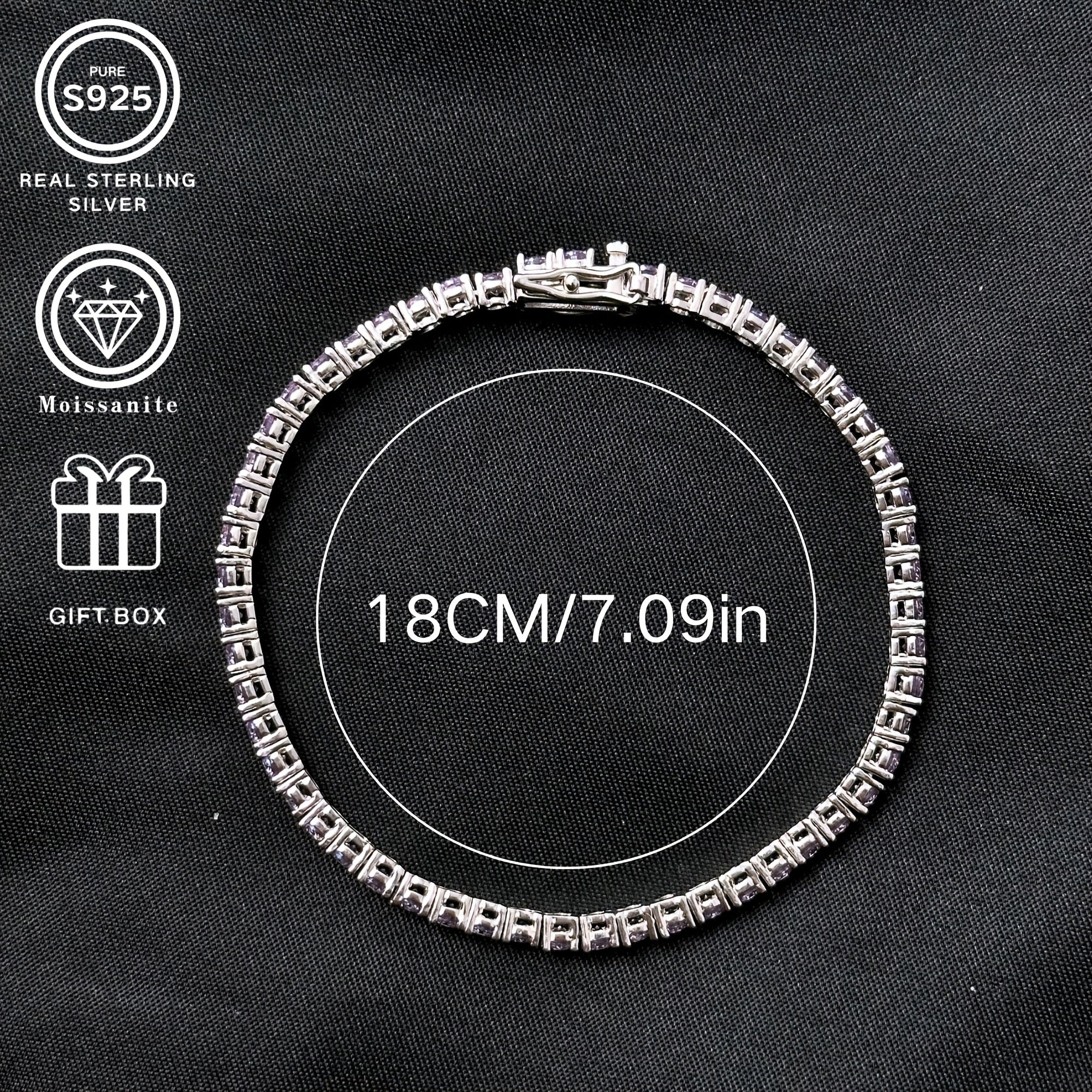 Pink Sparkling Moissanite Silver Bracelet 9.6G Elegant Jewelry Gift