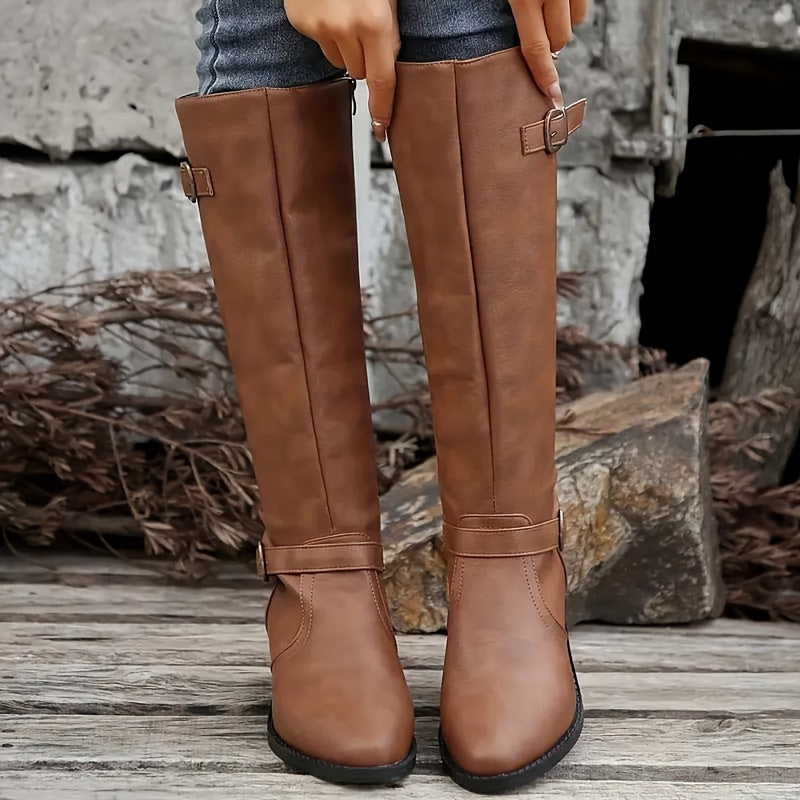 Women's Knee-High Boots Man-Made Upper Zipper Block Heel Everyday Shoes