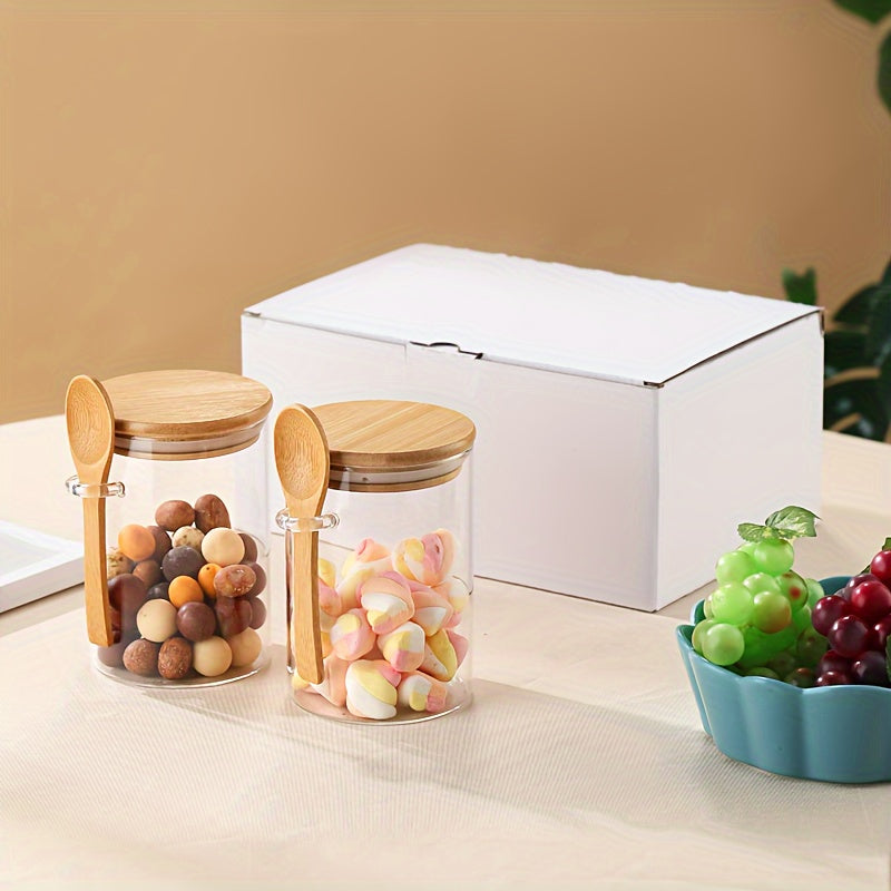 10oz Glass Spice Jars Set with Bamboo Lids and Spoons Airtight Storage for Spices Salt Pepper