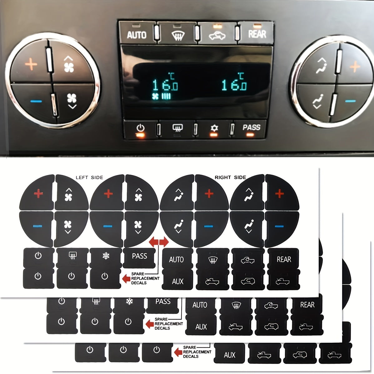 Auto Dash Button Repair Sticker Replacement for Climate Control Decals