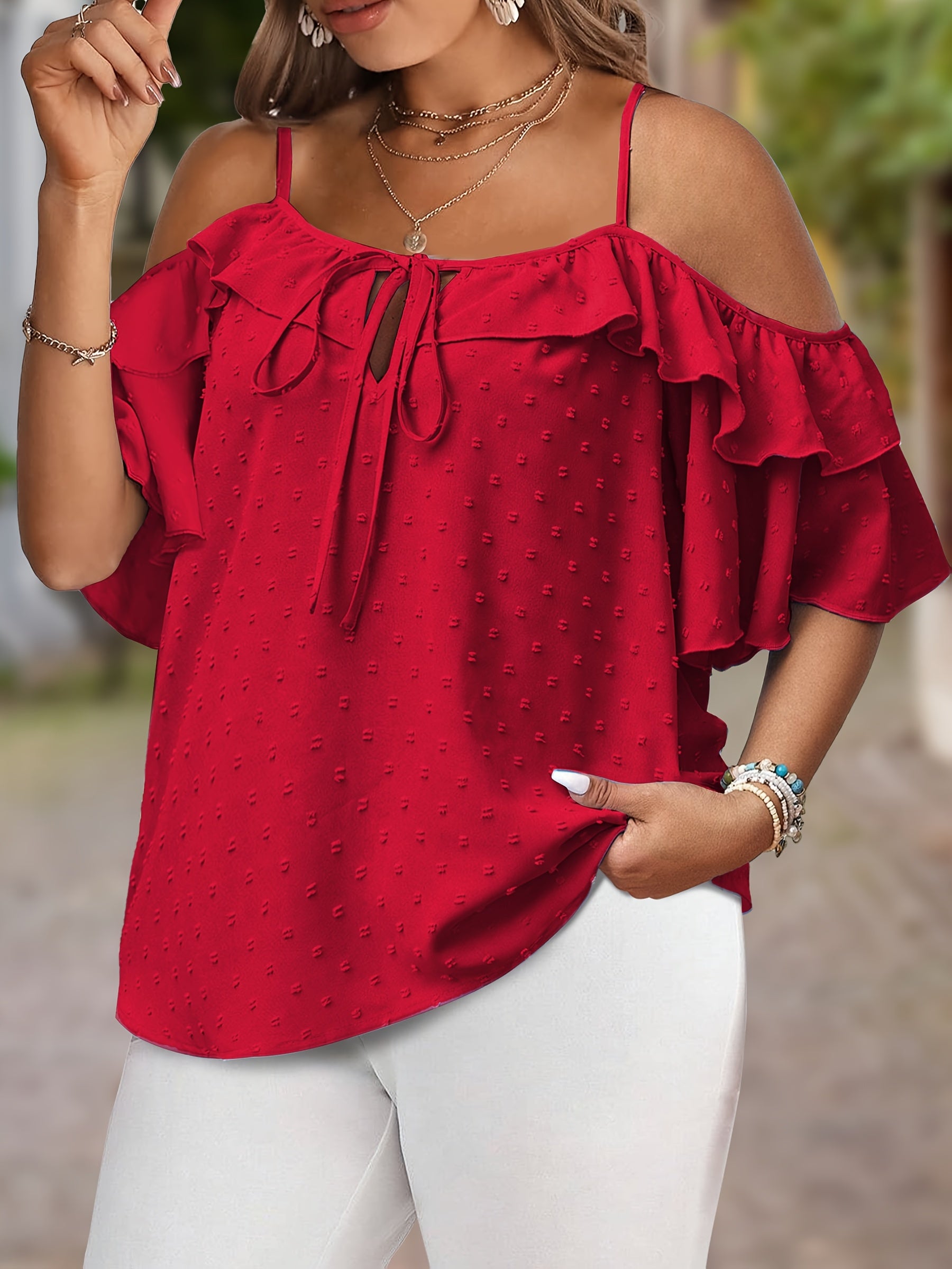 Women's Off-Shoulder Ruffle Blouse with Tie Black Summer Top