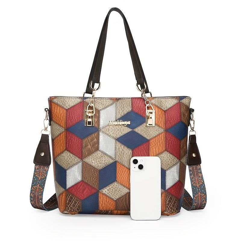 Fashionable Patchwork Crossbody Handbag for Office and Casual Use