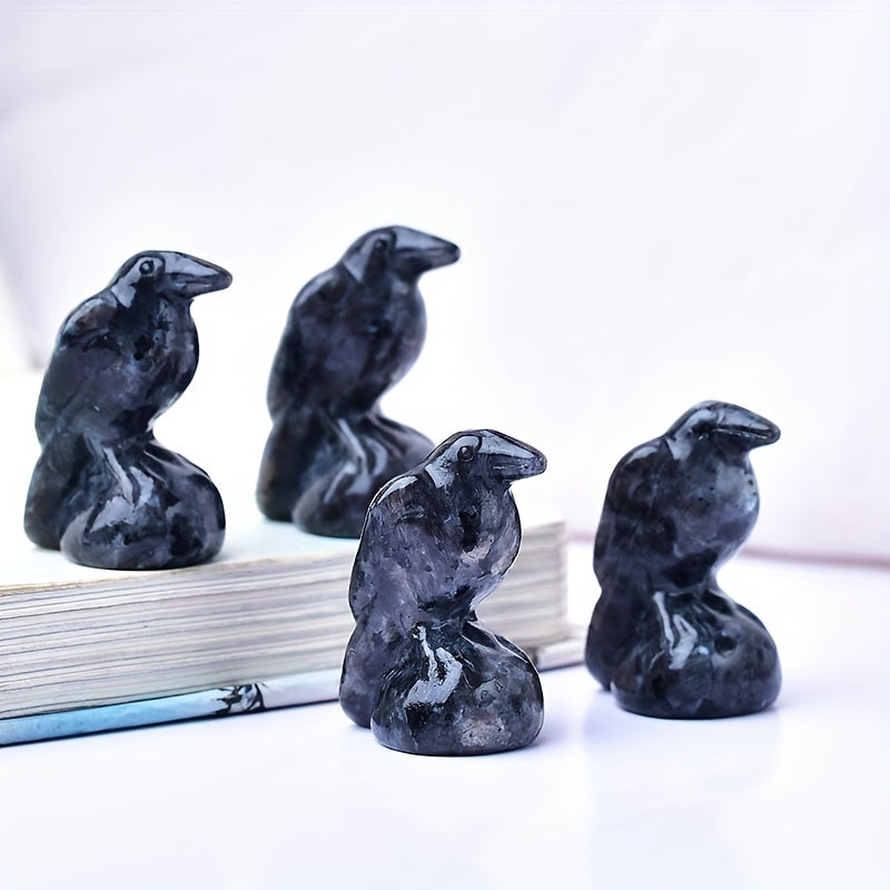 Mini Crystal Jewelry Ornament Made from Natural Carved Obsidian Raven Quartz for Home Decor