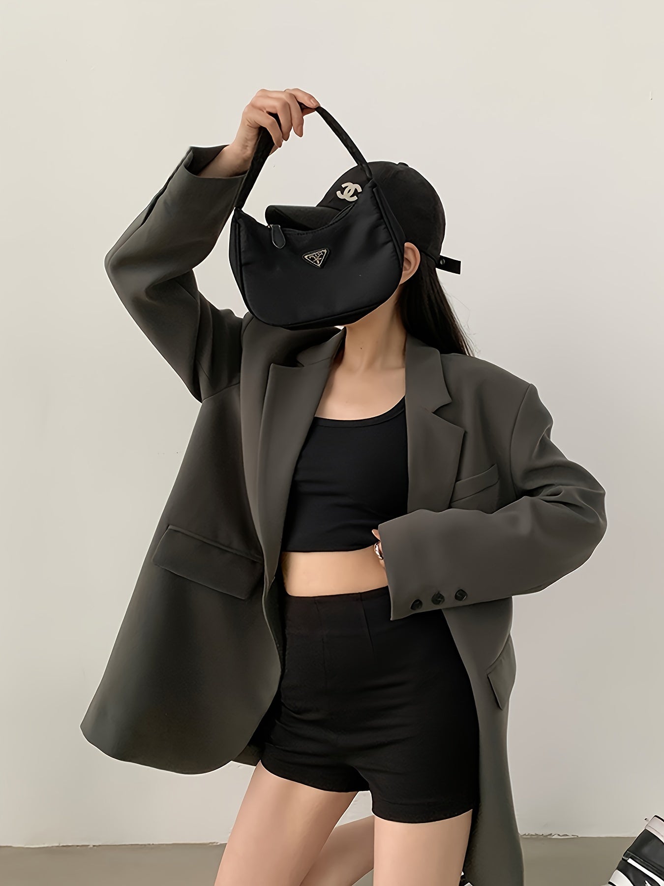 Women's Grey Blazer Jacket Spring Fall Long Sleeve Polyester Casual Streetwear Petite