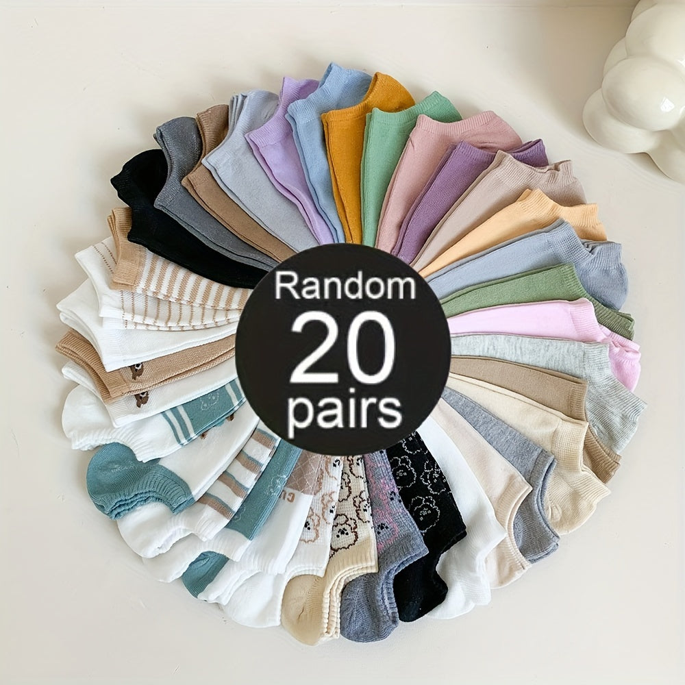 20 Pairs Women's Cartoon Pattern Short Socks Breathable Soft and Comfortable