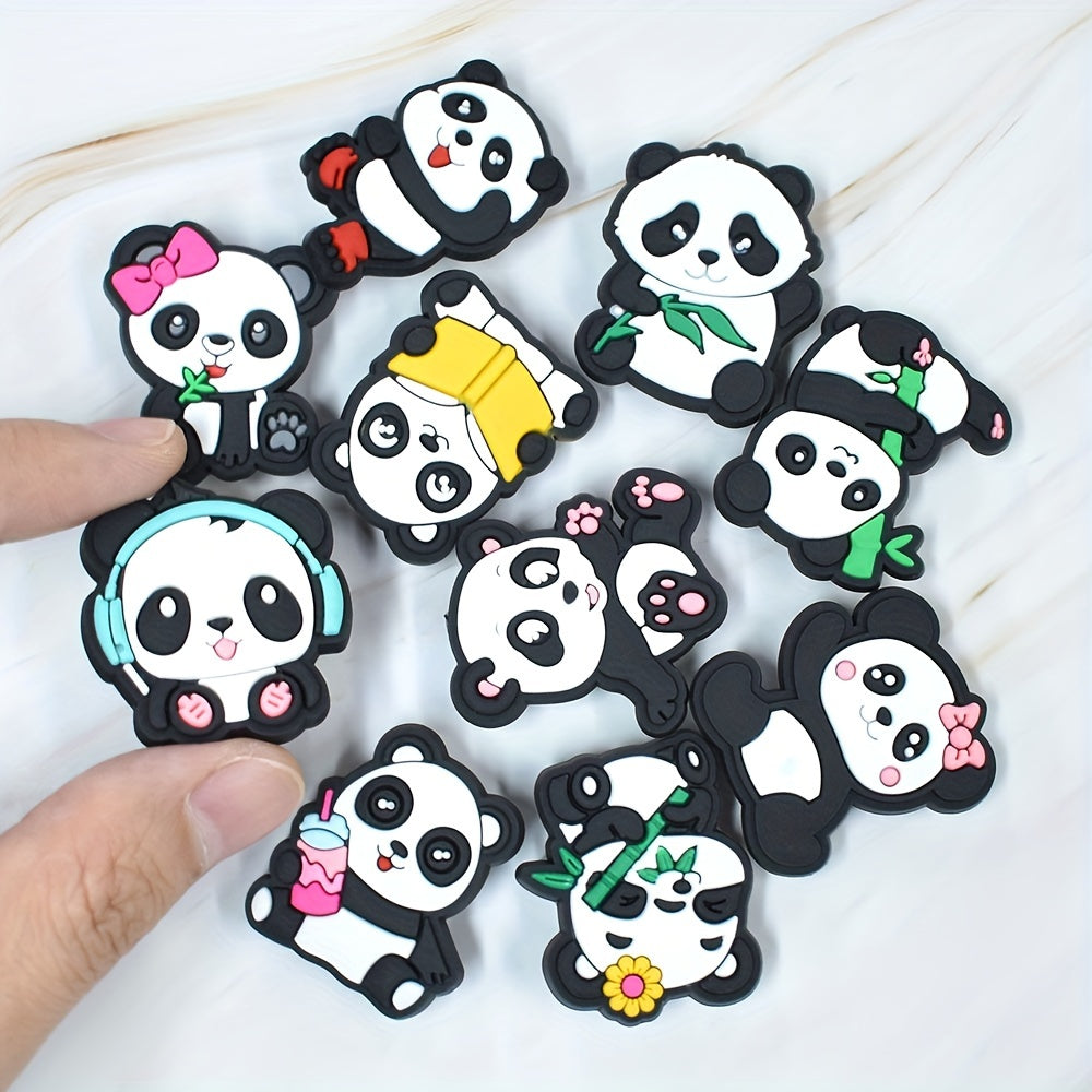 Unisex PVC Panda Shoe Charms Set, Black Eye Animal Shoe Accessories
