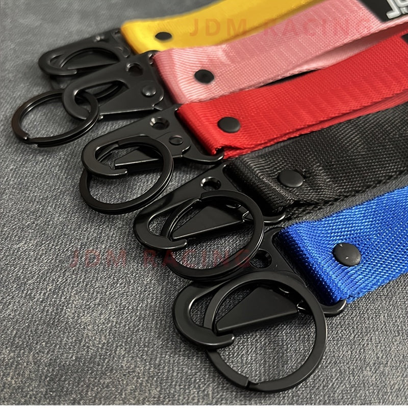 Issiq avtomobil kaliti zanjiri naylon tarmoq bilan ko‘k lentalik emblema kaliti bilan po‘lat klip bilan