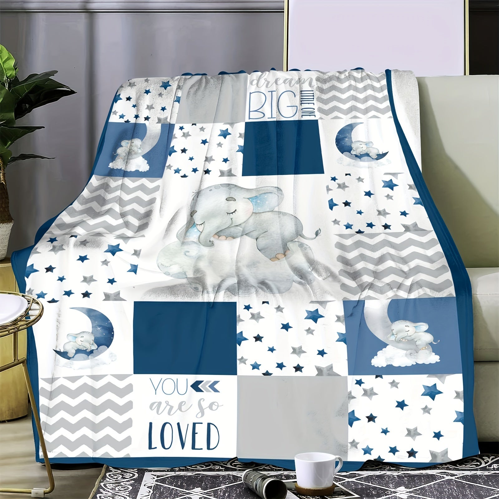 Elephant-Printed Flannel Blanket for Cozy Snuggling and Home Decor