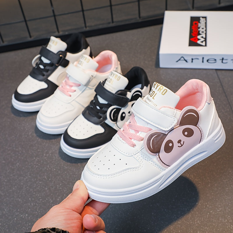 Kids' Panda Cartoon Sneakers for Boys and Girls Black White Non-Slip Velcro Shoes