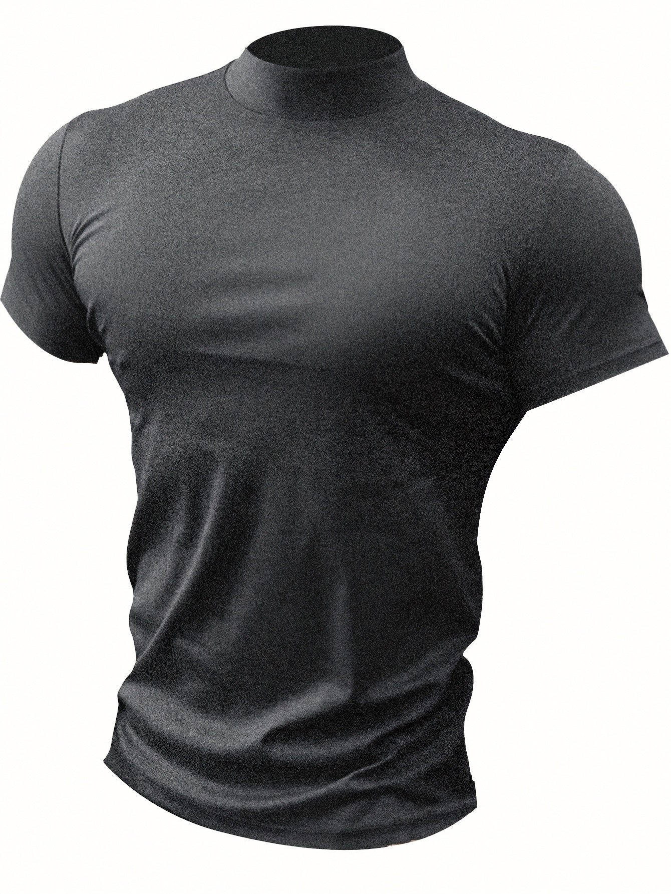 Camiseta de manga corta de corte ajustado para hombre con cuello alto para capas en el gimnasio al aire libre