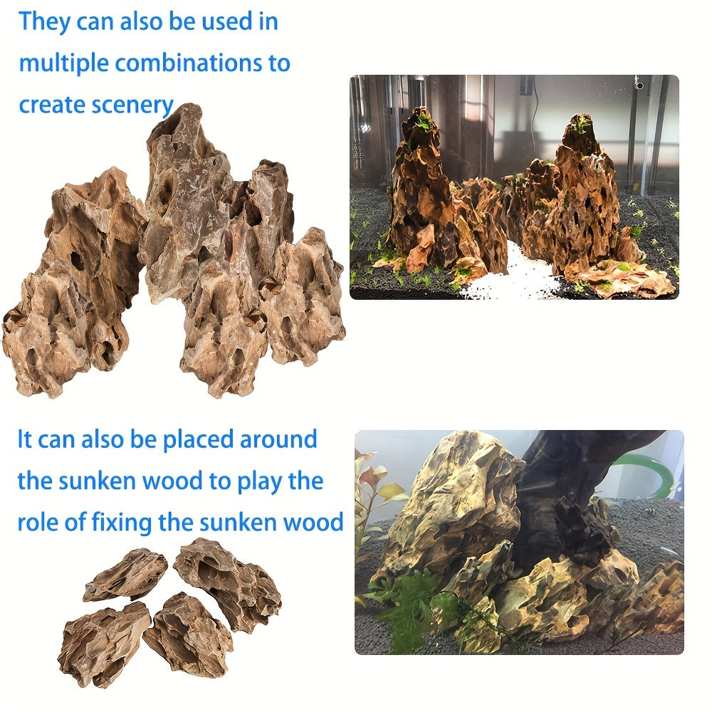 4 Small Natural Stone Dragon Bone Aquarium Landscape Stones for Fish Tank