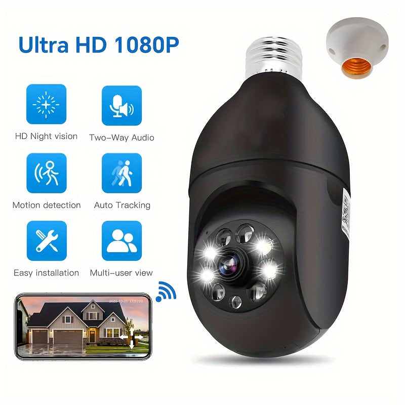 E27 WiFi Security Camera 1080P Night Vision Auto Tracking Black and White