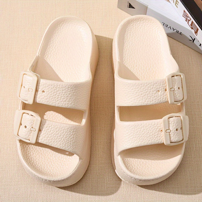 Women's Casual Solid Color EVA Platform Slippers with Buckle Closure Breathable Anti-Slip Super Thick Sole