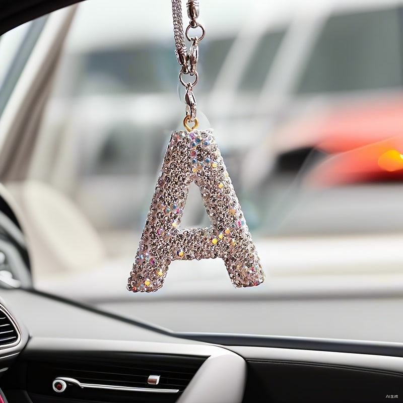 Crystal Bling Alphabet Letter Pendant for Vehicle Mirror with Rhinestones and Metal Material