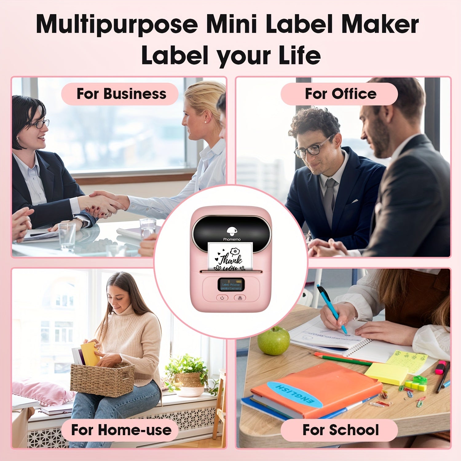 Portable Thermal Label Printer for IOS Android Small Business Office Black 40x30mm