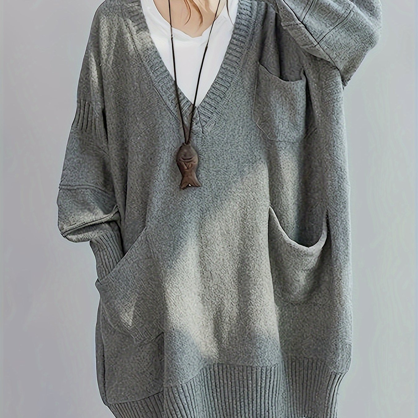 Plus Size Casual Loose Fit Pullover Sweater Dress Women Mid-Length Black