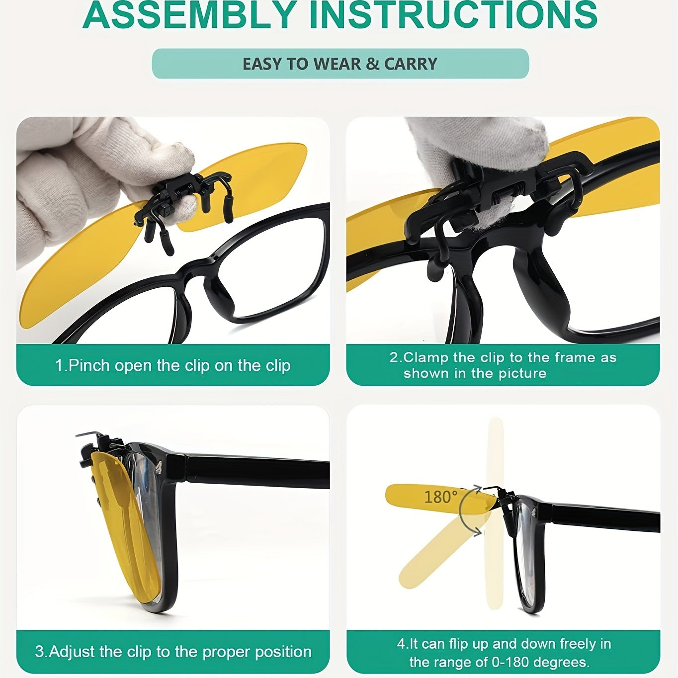 Set of 4 Polarized Rectangular Clip-On Sunglasses for Men Driving