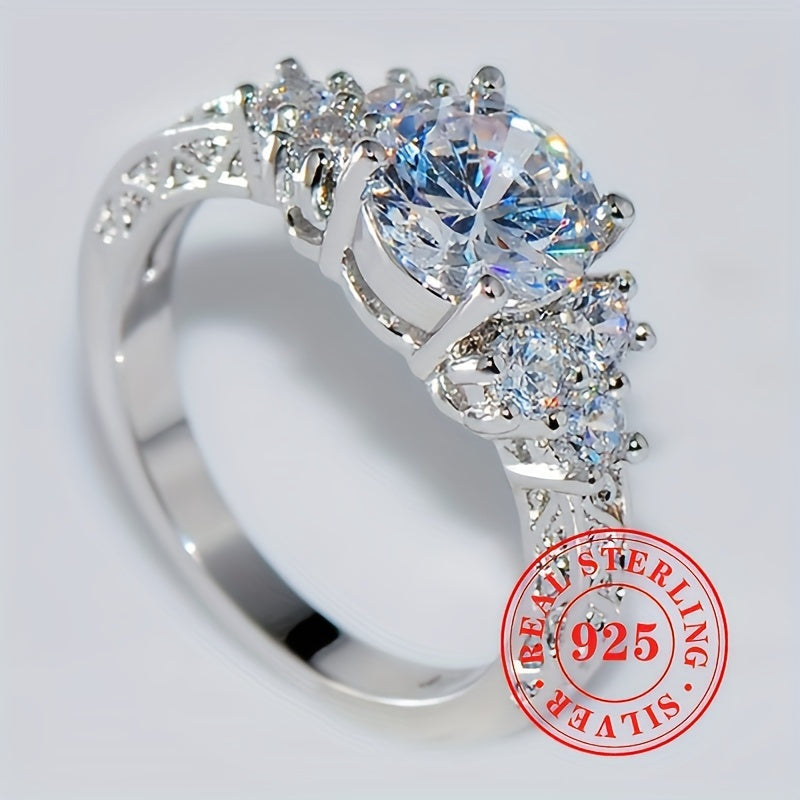 Sterling Silver Halo Ring with Round Cubic Zirconia April Birthstone for Engagements and Weddings