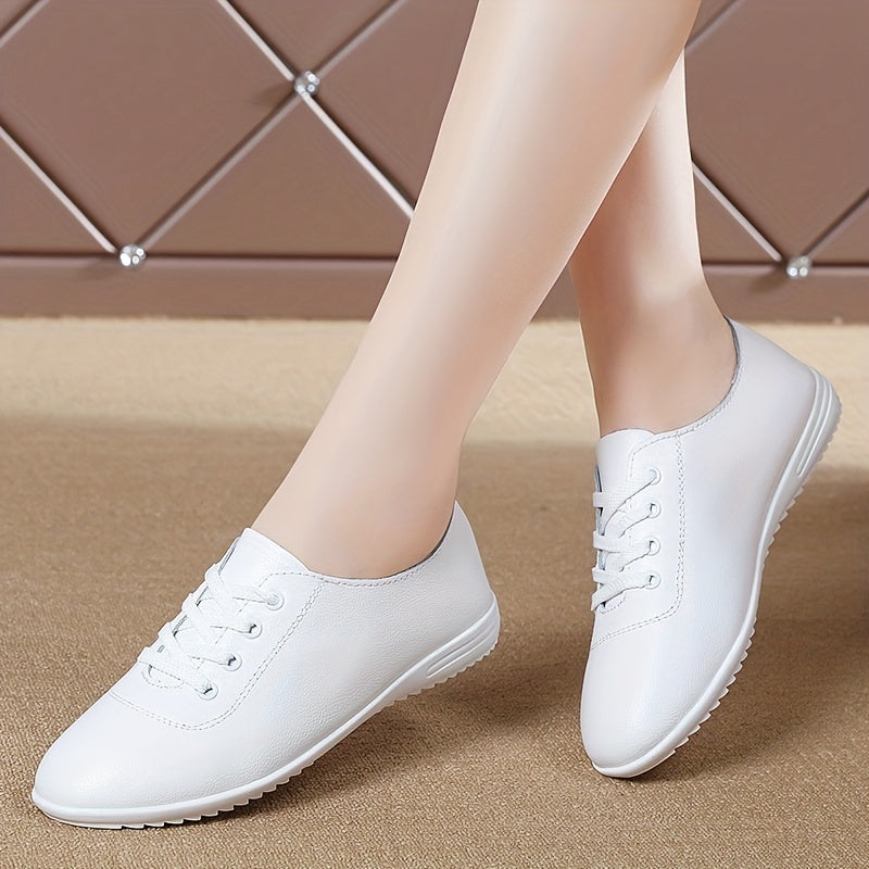 Women's Lightweight Solid Color Lace-Up Flat Shoes for Casual Walking