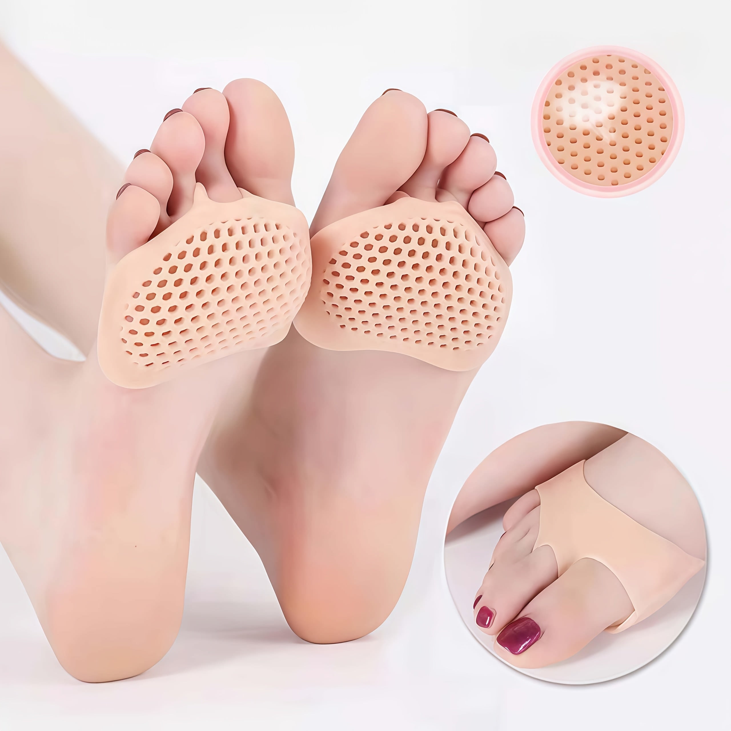 Women's Peach Silicone Forefoot Pads Half Insoles Breathable Cushioning