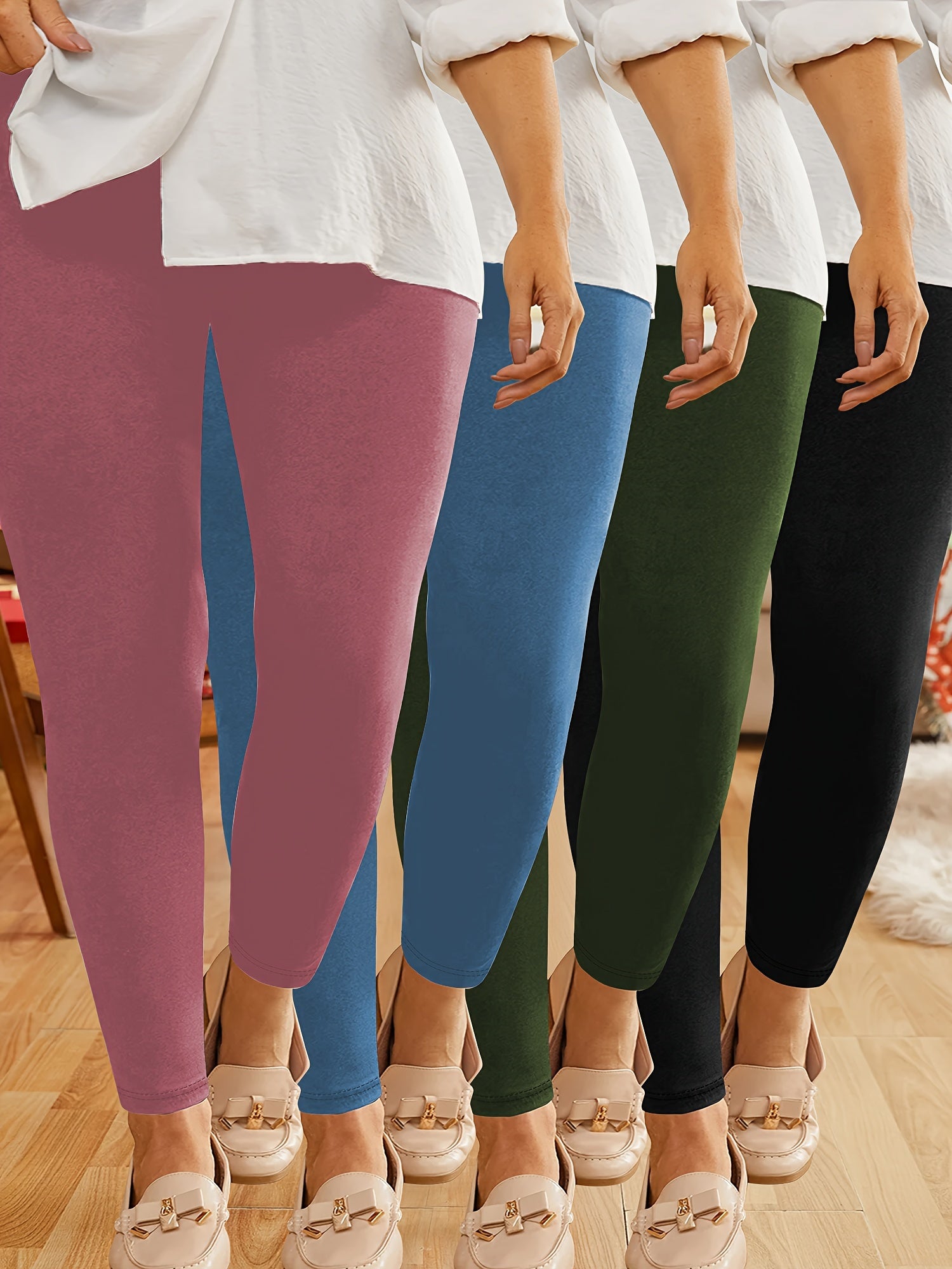 Plus Size Stretchy Capri Leggings High Waist Solid Colors Polyester Elastane