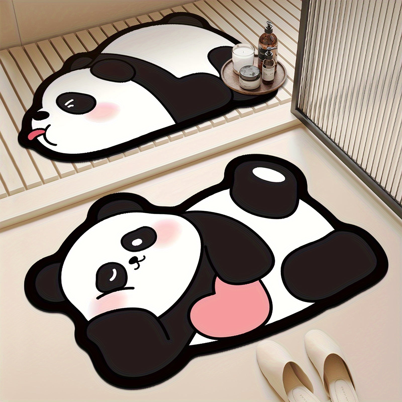 Alfombra de baño con estampado de panda absorbente, antideslizante y de secado rápido para uso en baño o exterior