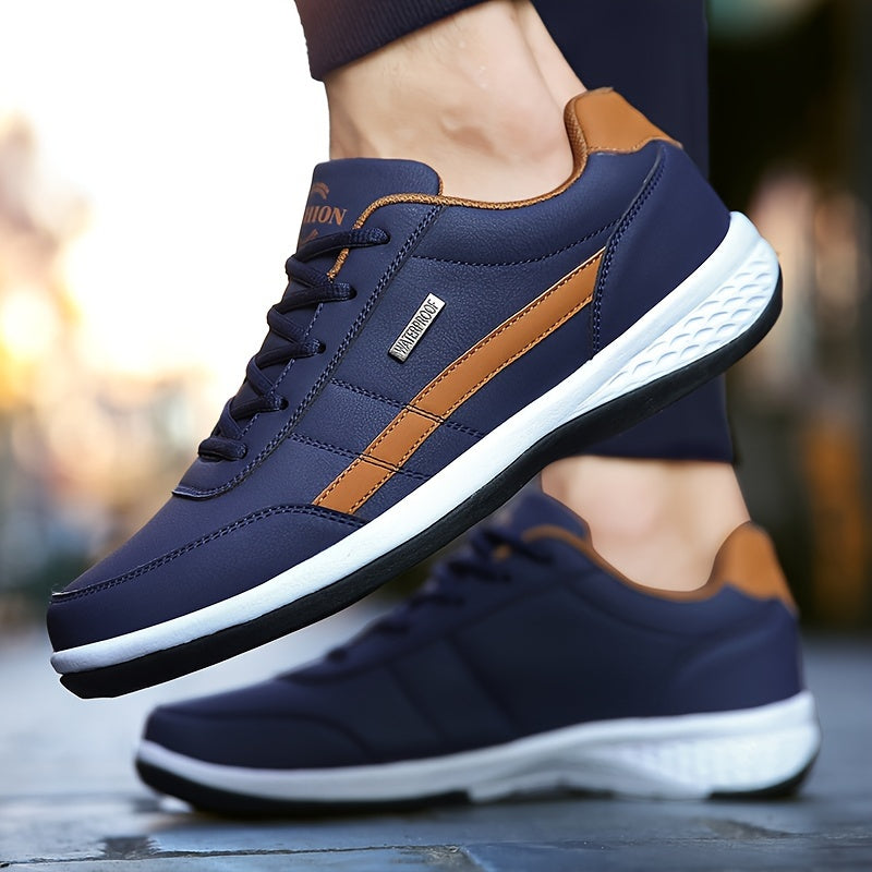 Men's Navy Blue and Orange Road Running Sneakers with Fabric Lining PU Upper EVA Insole MD Sole