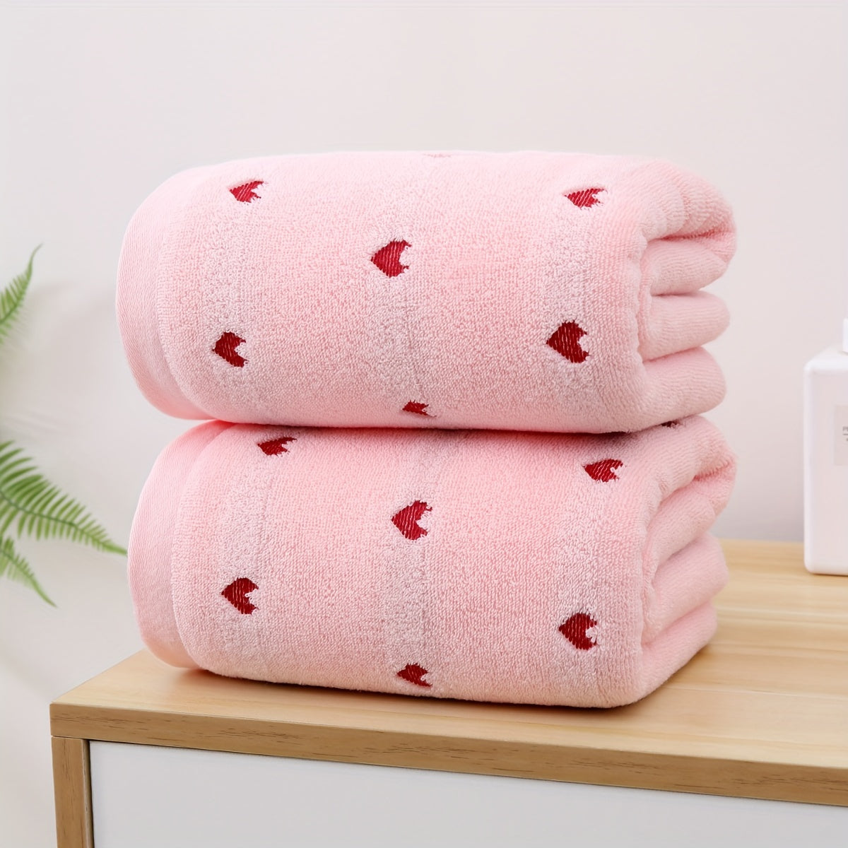 Cotton Bath Towel and Face Towel Set Thick Absorbent Peach Heart Style Home Use