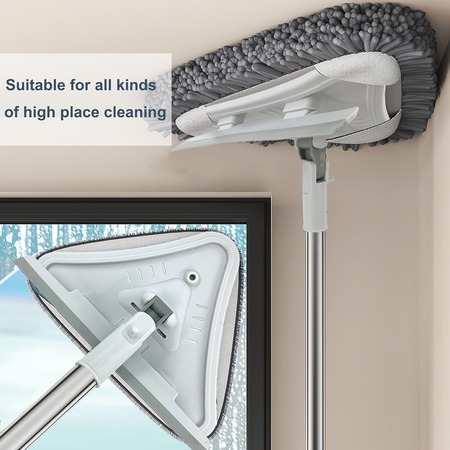Универсальная швабра с настенным креплением для очистки различных поверхностей, включая окна, полы, потолки, ванны, раковины и многое другое. В комплект входят щетки для чистки плитки и возможности удаления пыли, включает 4 многоразовых подушки.