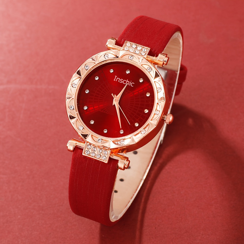 Ladies' Casual Quartz Watch Set with Diamond Jewelry for Daily Wear and Special Occasions