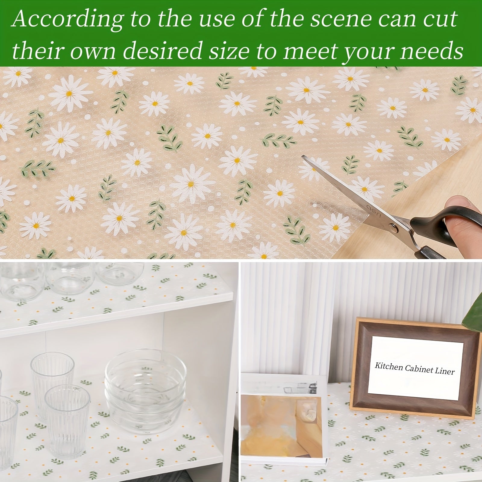 Floral Pattern Vinyl Shelf Liner Waterproof Non-Slip Cuttable EVA for Kitchen Cabinets Drawers
