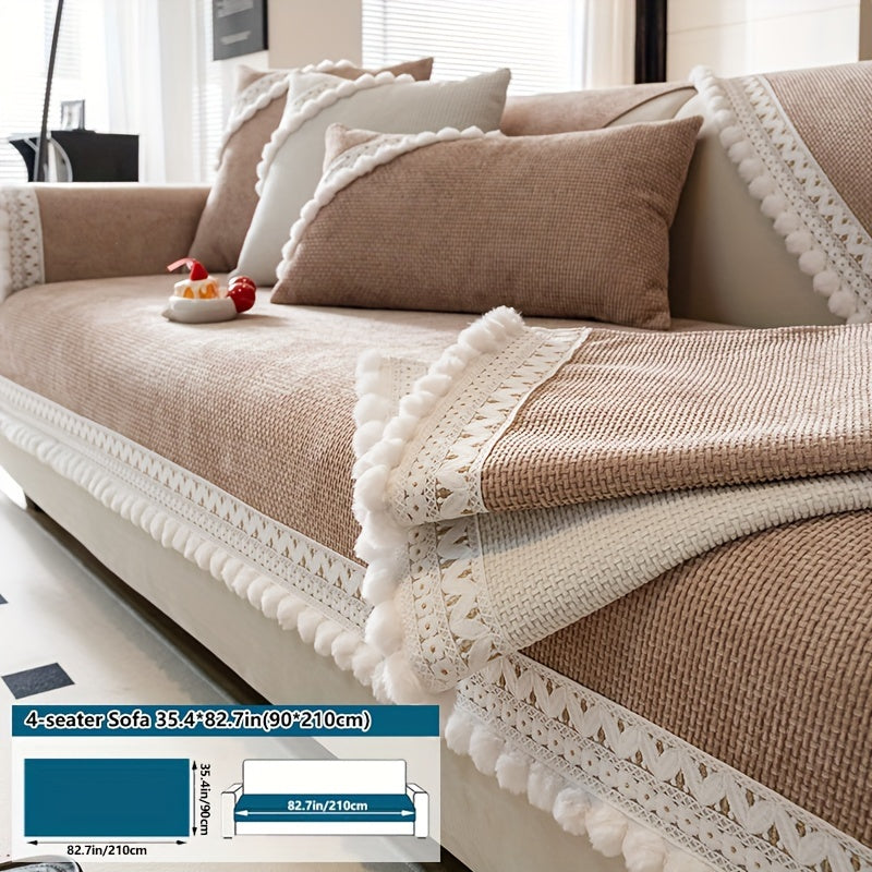 Boho Style Sofa Cover Pet-Friendly Machine Washable Short Plush Anti-Slip Fits Armchair to Sectional