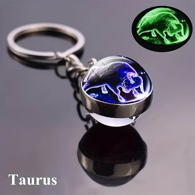 Starry Sky Glass Ball Car Keychain Zodiac Sign Auto Accessory Gift