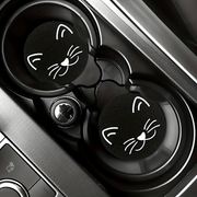 2pcs Black and White Cat Pattern Absorbent Rubber Car Coasters for Cars and Home
