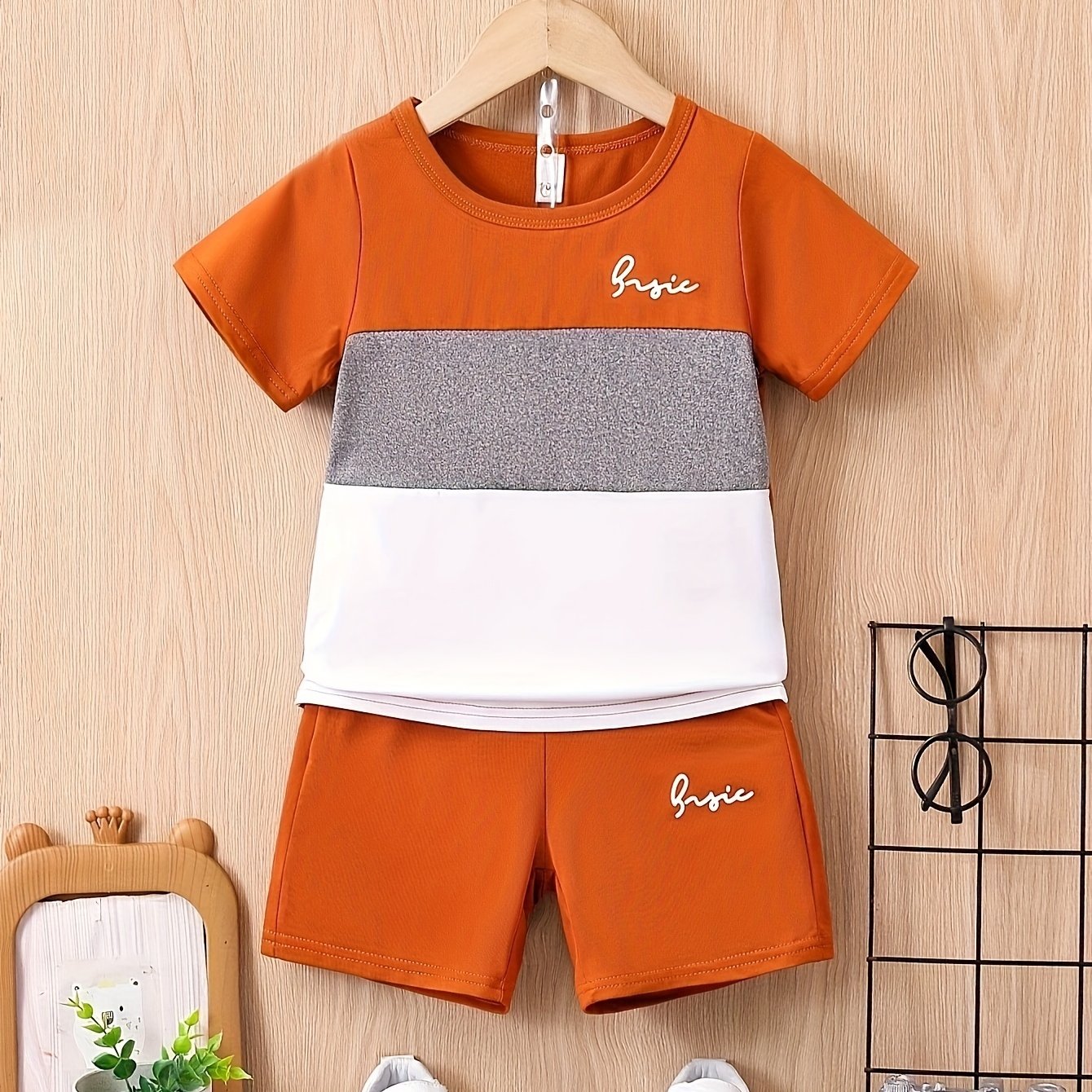 Kids Boys Summer Letter Print T-Shirt and Shorts Set Polyester Casual Age Over 3