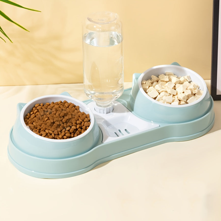 Поднятая кормушка для кошек с автоматическим поилкой и наклонным дизайном для комфорта шеи