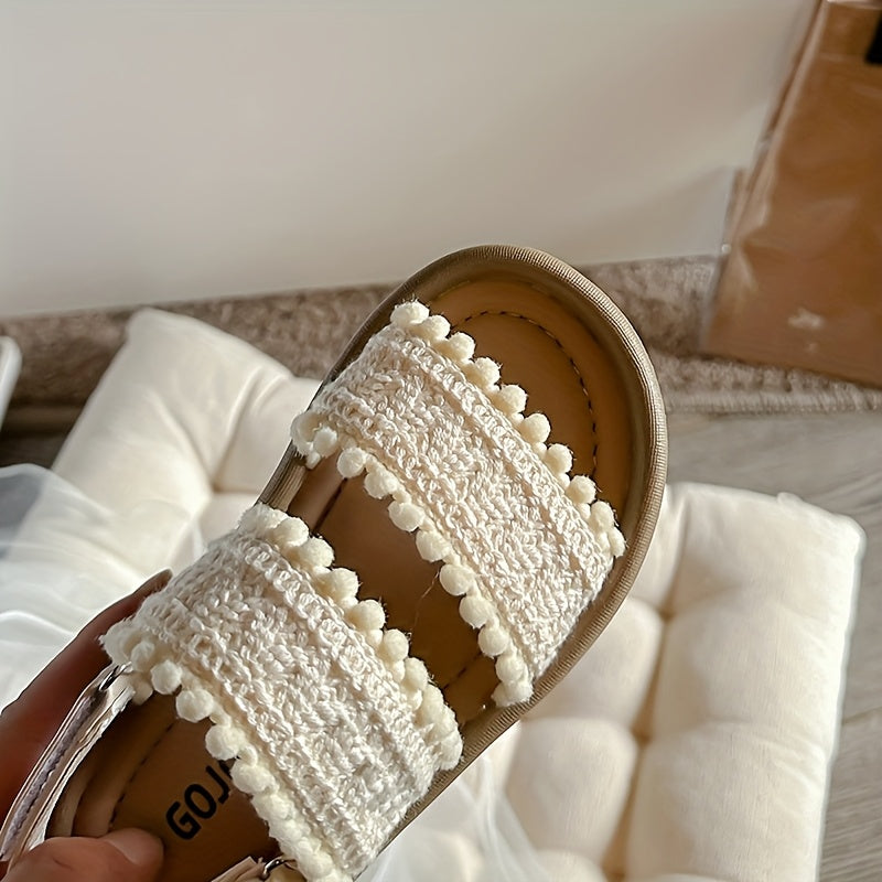 Летние пляжные сандалии для девочек, однотонный цвет, ткань, резина, низкий ход, круглый носок, застежка на липучке для отдыха на природе