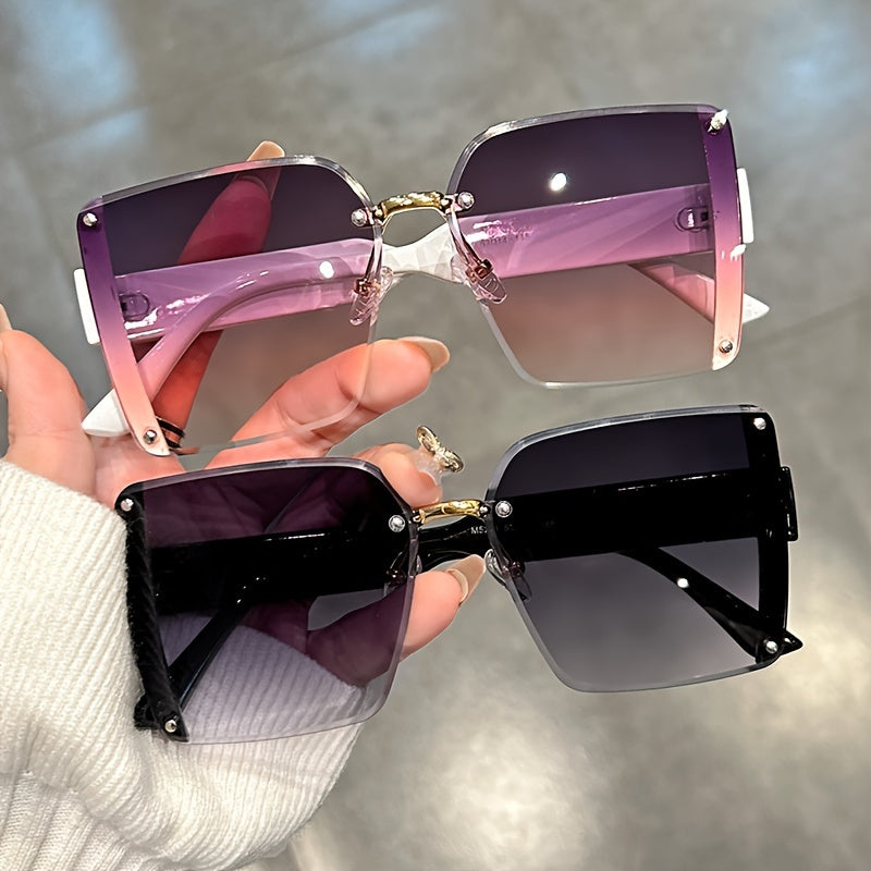 Unisex Oversized Rimless Gradient Anti-Glare Sunglasses for Beach and Vacation