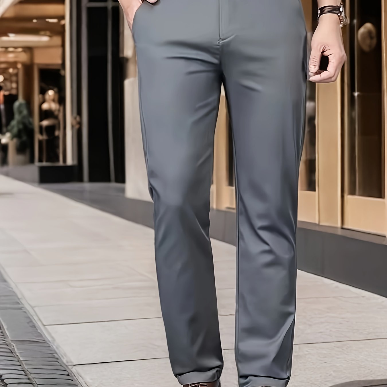 Pantalones de vestir de color sólido para hombres, con tela elástica, para negocios y ocasiones formales