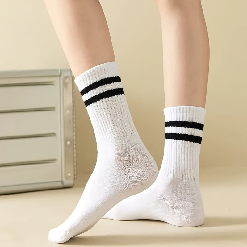 Men's Breathable Striped Crew Socks Polyester Blend Comfortable All-Season Outdoor 3-Pack