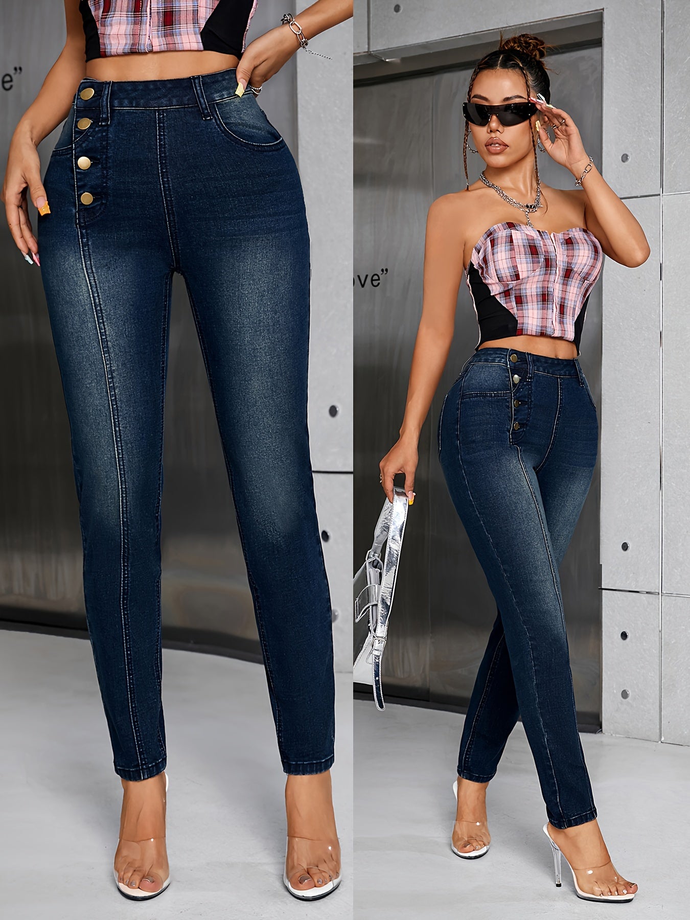 "Yengil Fit Yuqori Ko'tarilgan Yuvilgan Ko'k Qalam Jinslar, Ayollar Denim Kiyimlari"