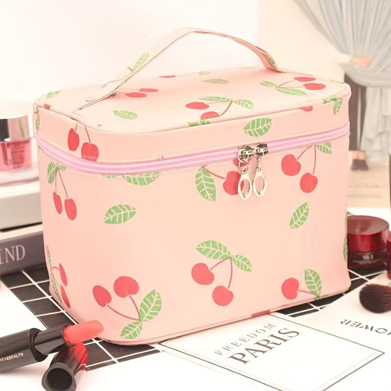 Bolsa de maquillaje de lona impermeable de gran capacidad con cremallera y diseño plegable