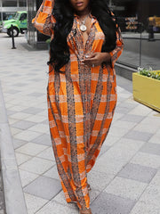 Plus Size Plaid Jumpsuit Casual Long Sleeve Button-Front Women‍s Clothing